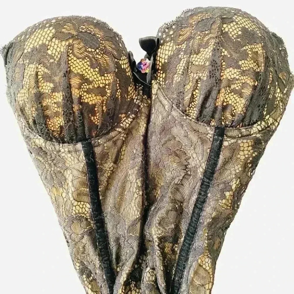 BUSTIER BLACK LACE MESH &  VELVET Size M - Picture 6 of 14